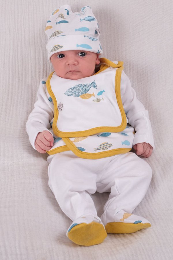 Baby Erstausstattung Starter Set DODO aus 100% Bio Baumwolle - Farbe: Weiß