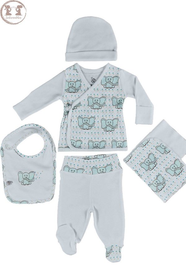 Baby Erstausstattung Starter Set BORNEO aus 100% Bio Baumwolle - Farbe: Weiß/Mint