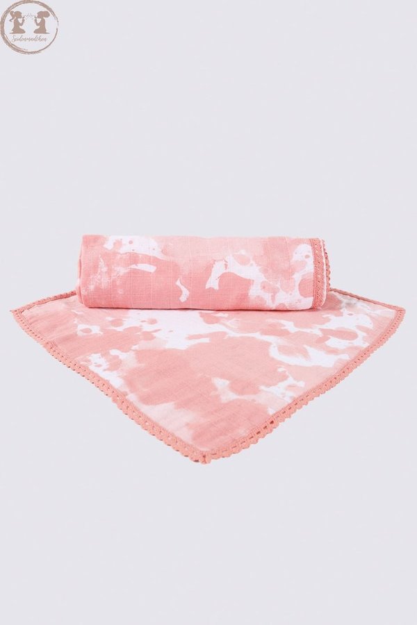 Tuch Set ROSA aus 100% Bio Baumwoll-Musselin -  Farbe: Weiß/Rosa